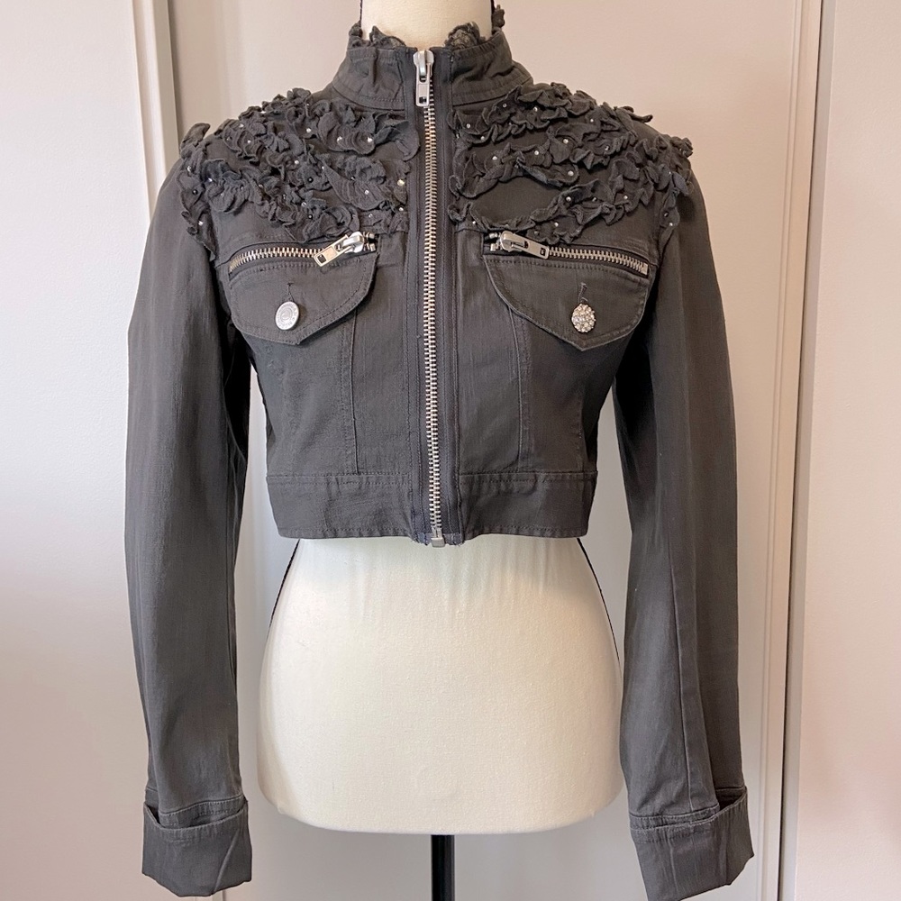 MORGAN DE TOI Cropped Jeans With Embellished Design Jacket
